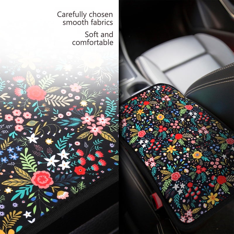 YR Vehicle Center Console Armrest Cover Pad, Universal Fit Soft Comfort Center Console Armrest Cushion for Car, Stylish Pattern Design Car Armrest Cover, Lotus - Image 4